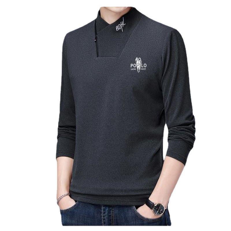 New Men's Fashion Zipper Collar Double-sided Velvet Sweatshirt Warm Printed T-shirt Bottoming Shirt Trendy