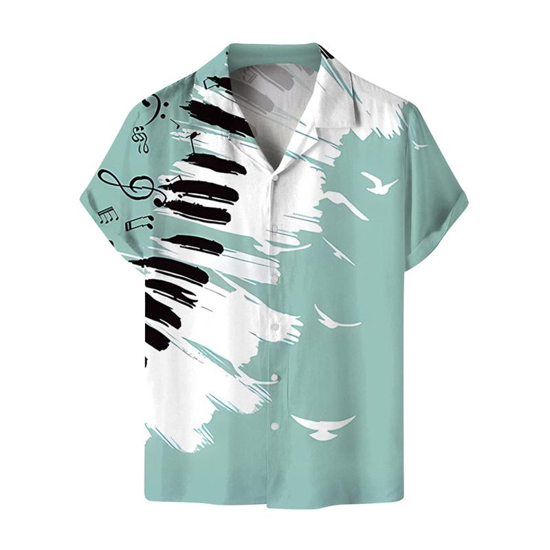 Shirts For Men Music Guitar3d Print Rock Hip Hop Tops Male Clothing Short Sleeve V-Neck Beach Shirts