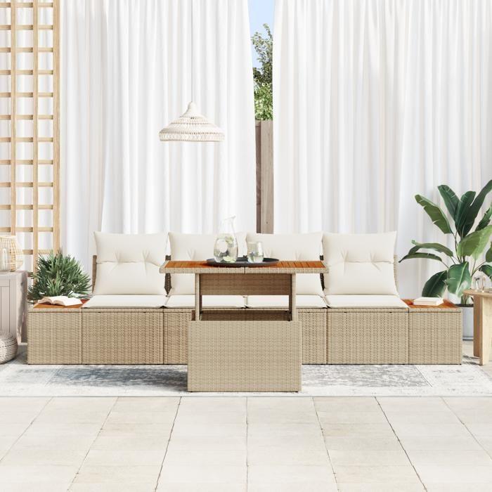 VidaXL Ensemble de salle à manger de jardin 5 pièces avec coussins Beige en Poly Rattan et Acacia 3350023