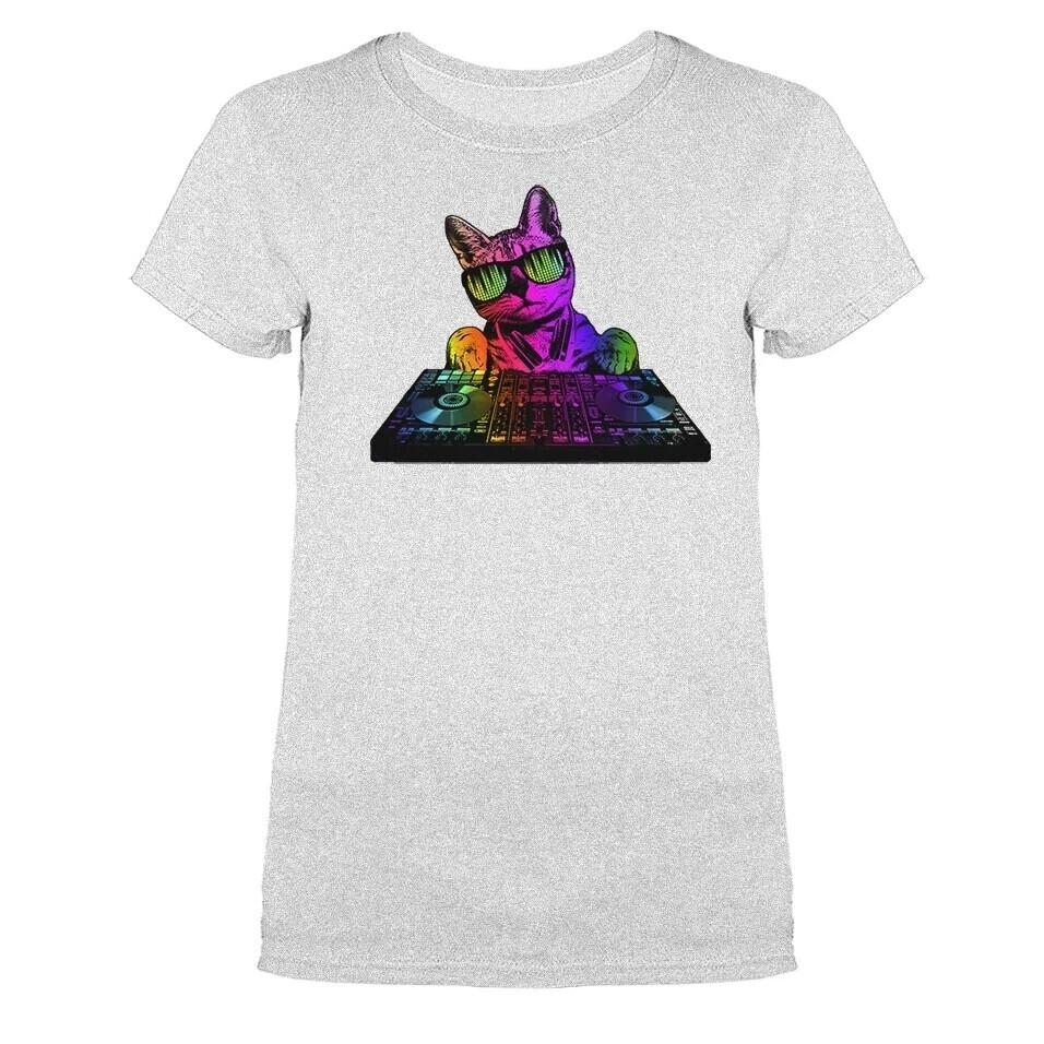 Technicolor Cat Music DJ Animals Pet Funny Joke Humorous Women s T-shirt Unisex T-Shirt XXXL