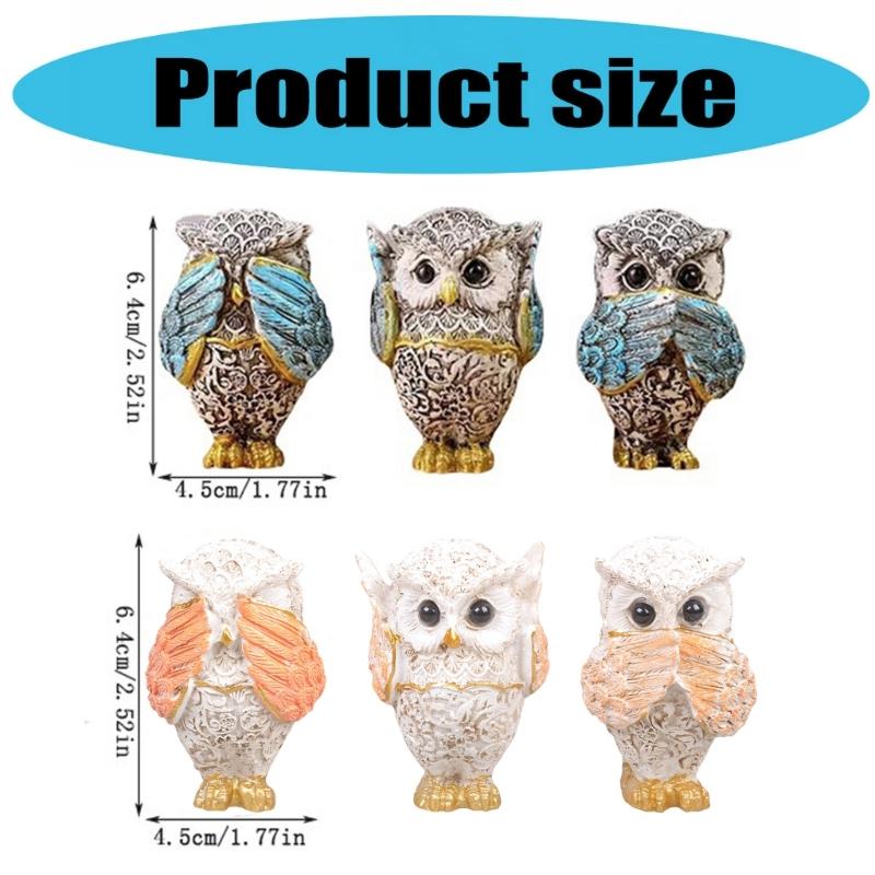 3 szt. Figurki Dekoracyjne Sowy Nie Słyszy Nie Widzi Nie Mówi Nie Sowa Zwierzę Rzeźby Żywiczne Ozdoby do Salonu i Biura