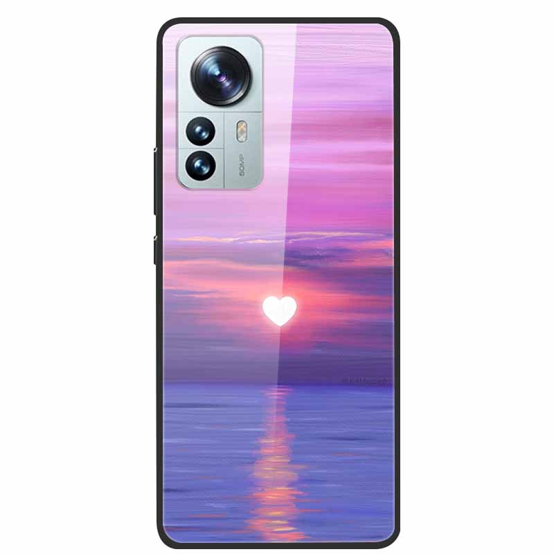 Luxus Hülle für Xiaomi 12T Pro Blumen Gehärtetes Glas Hülle für Xiaomi 12T TPU Stoßfänger Xiaomi 12 T Harte Schwarze Hülle Bunte Capa