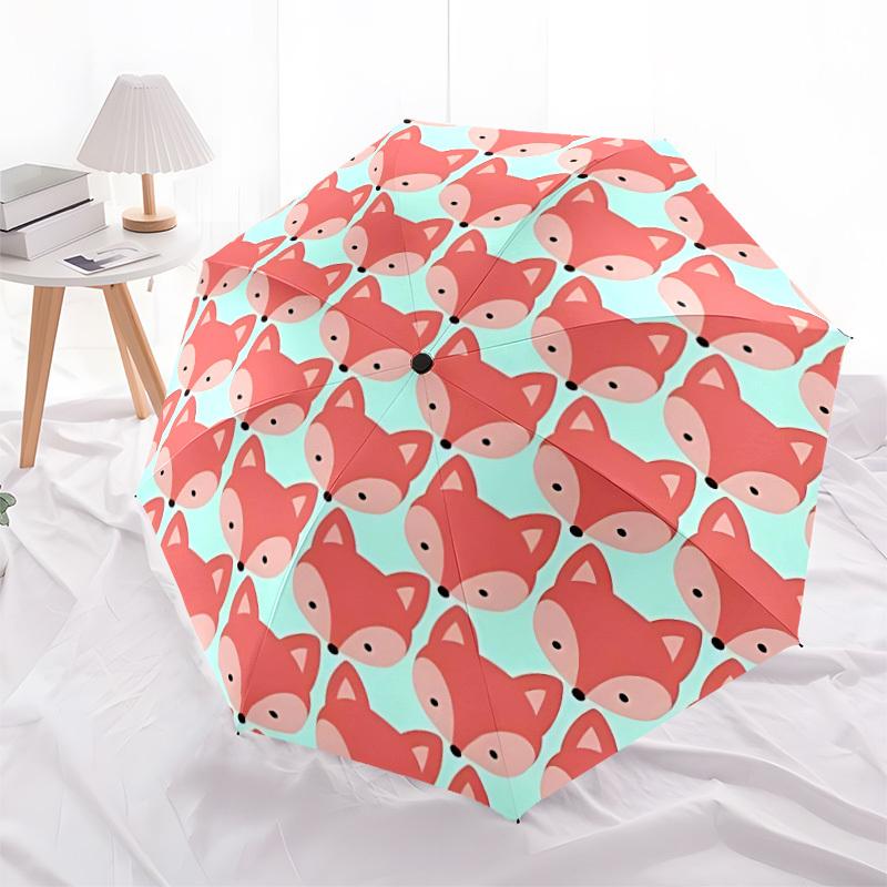 1pc Fox Pattern Automatic Folding Umbrella - Portable Collapsible Design, 8-Rib Iron Frame, Durable Fabric yy251125087
