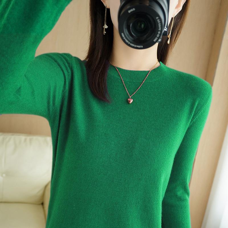 Women's Slim-Fit Round Neck Knitted Pullover, Long Sleeve, Base Layer for Spring/Autumn 2023, Non-Cashmere Top