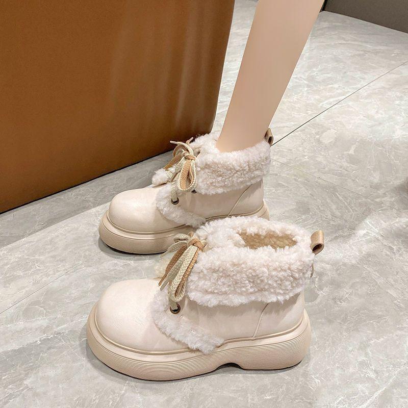 Snow Boots Women's 2025 Autumn and Winter Retro Velvet Short Boots Casual Warm Platform Cotton Shoes Bow Cold Shoes Children