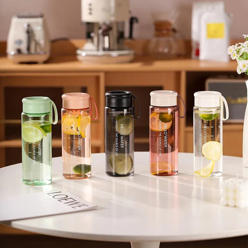 600/800ML BPA-fri Mode Rund Plast Vattenflaska Bärbar Tesil Stor Kapacitet Sport Transparenta Vattenmuggar