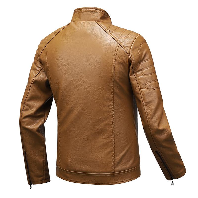 Leather Men's Slim Jacket Trendy Thin Jacket Men's Motorcycle Clothing Large Size Stand-Up Collar Leather Jacket