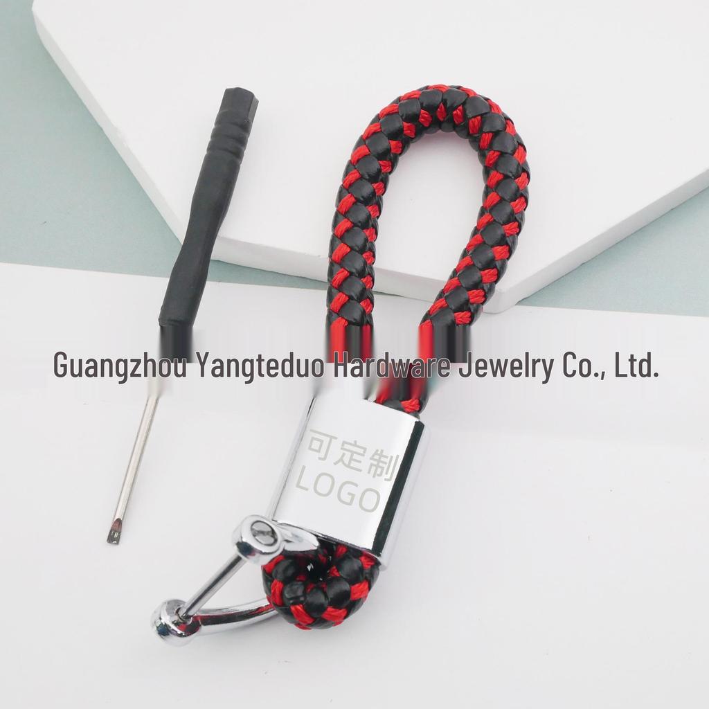 Handmade Woven Leather Car Logo Keychain Pendant for Men and Women