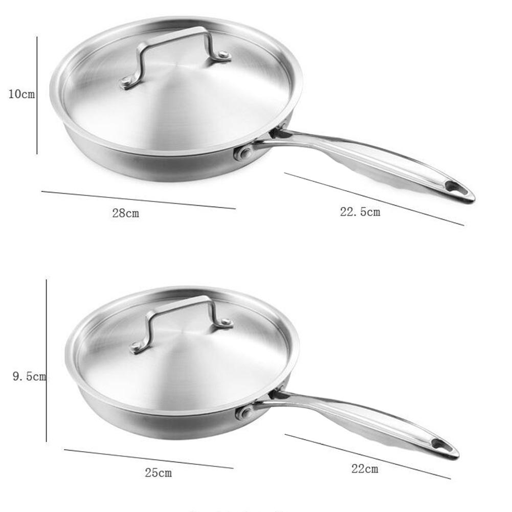 Stainless Steel Frying Pan Uncoated Non-Stick  Pot Kitchen Cookware Saucepan with Long Handle
