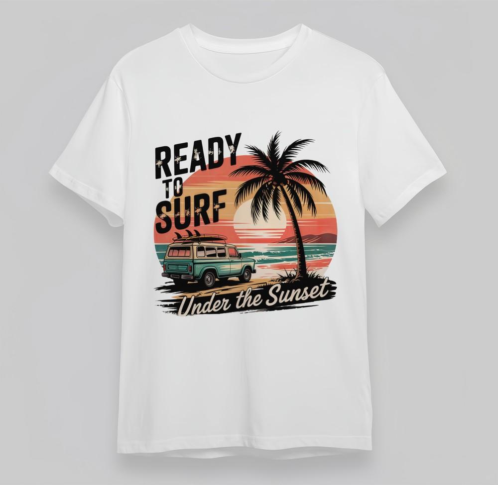 

Men s Oversize T-Shirt With Retro Surf Wagon Graphic Unisex White Cotton Top M
