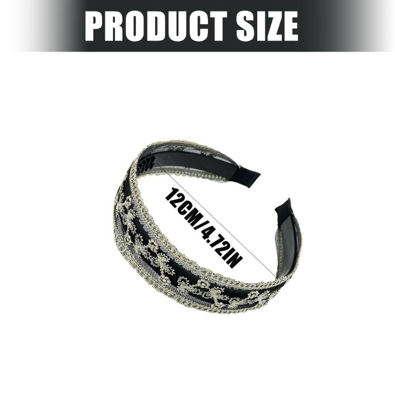 French Lace Wide Elegant Embroidered Tulle Hairband Slip Grip for Women Girls