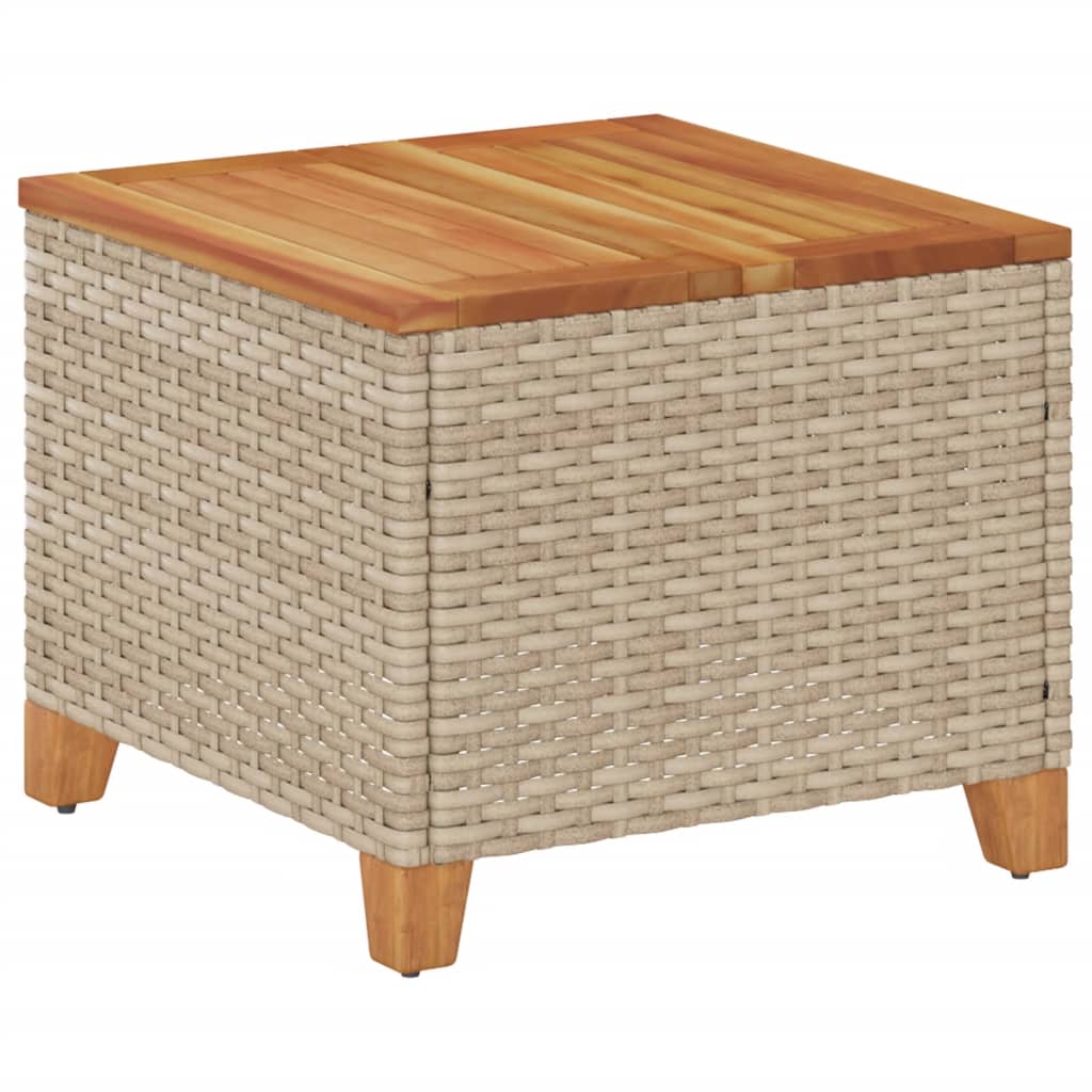 Garden Table Beige 45 X 45 X 37 Cm Poly Rattan Acacia Wood