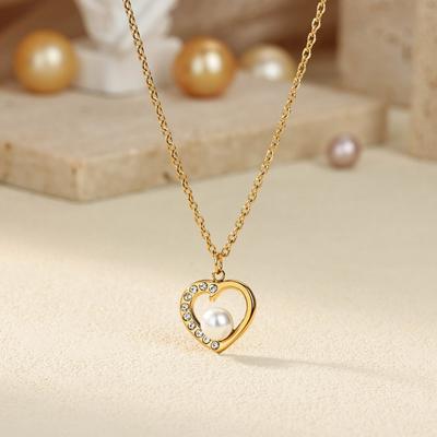 Love Necklace Female Versatile Design Sense K Gold-plated Titanium Steel Non-fading High-end Pearl Element Jewelry