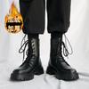 British soft leather black Martin boots men's high-top thick-soled heightening Korean version leather boots trendy men's autumn tooling locomotive boo