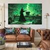 2D Witch Potion Lab Tapestry, Green Magic Cauldron Wall Hanging Background Cloth