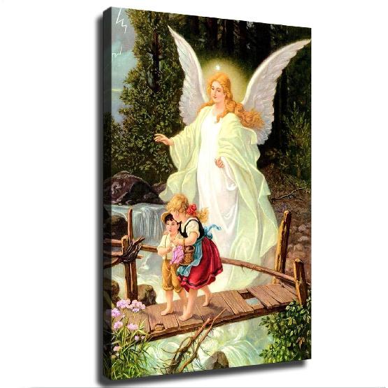 EsaSam Guardian Angel With Children On Bridge Poster Canvas Picture Printing Wall Art Decoration Posters Aesthetic Living Room Bedroom Home