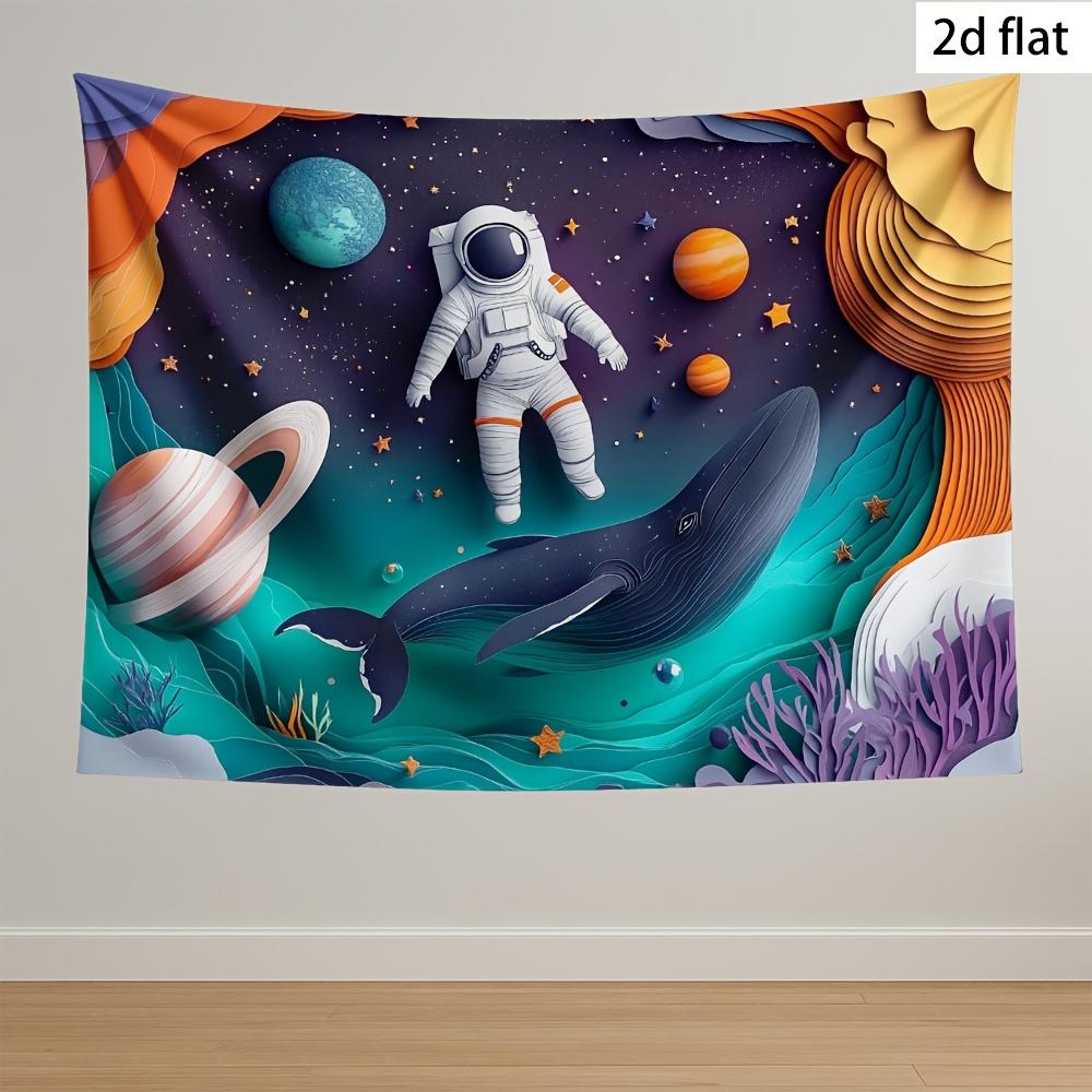 Cosmic Astronaut Whale Tapestry Planets StarsOcean Waves Surreal Artwork for Fantasy and Imaginative Home Decor Wall Art 74x94cm(29x37in)