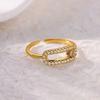 Zircon Chain Cross Rings For Women Vintage Gold Color Stainless Steel Geometric Open Ring Fashion Wedding Aesthetic Jewelry Gift