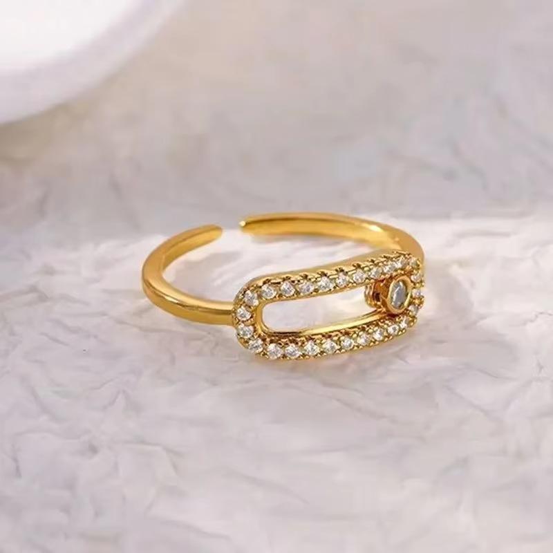 Zircon Chain Cross Rings For Women Vintage Gold Color Stainless Steel Geometric Open Ring Fashion Wedding Aesthetic Jewelry Gift