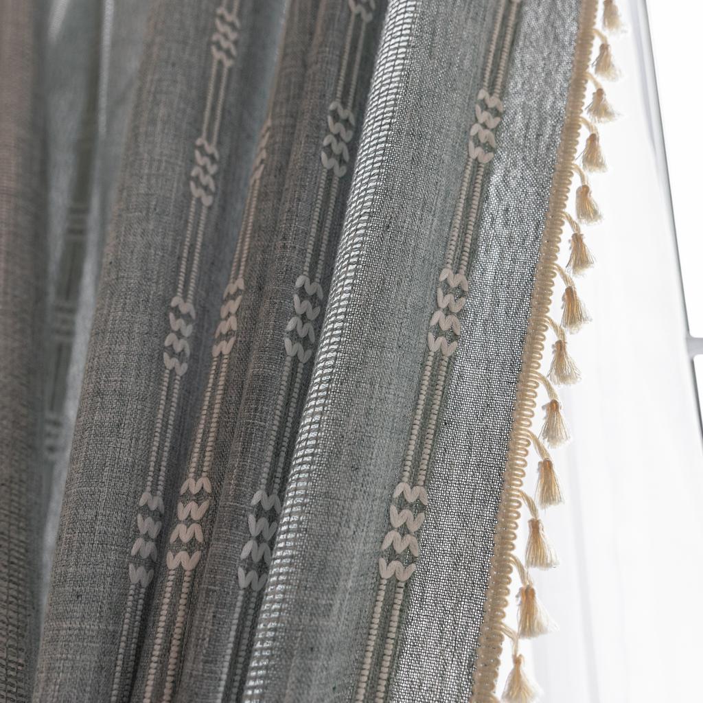 Zasłona Gotowa Pusta Bawełna i Len z Frędzlami Salon Sypialnia Gabinet Frędzle Szara Dekoracyjna Zasłona na Okno Wykuszowe
