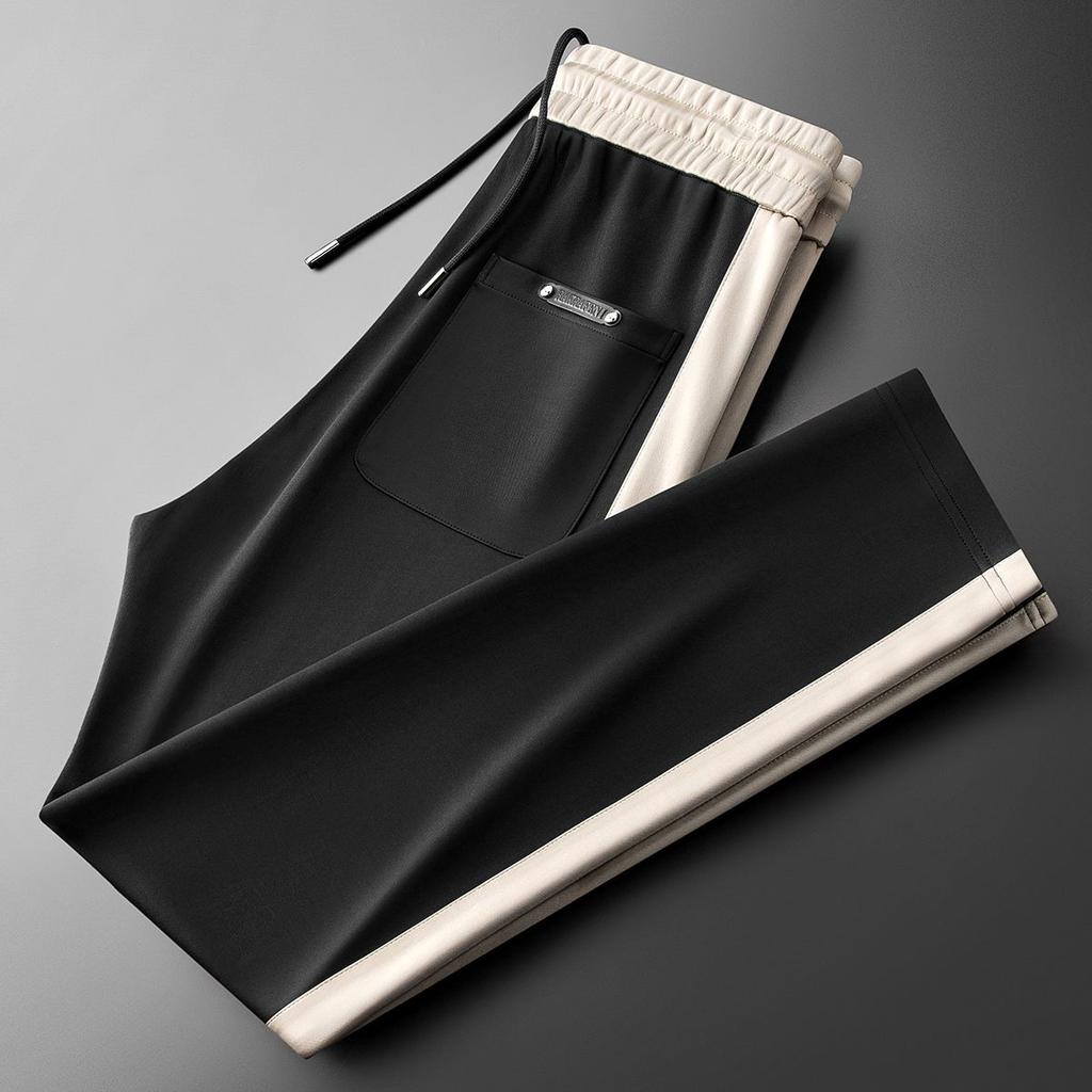 Sommer Glatt Anti-Falten Mode Sporthose, Personalisierte Farbkontrast Weitbein Gerade Bein Freizeithose für Herren