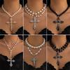 1/2 Stücke Perlenkreuz Halskette Großes Kreuz Anhänger Halsketten Für Frauen Klobige Perlenkette Gothic Punk Vintage Kreuz Halskette