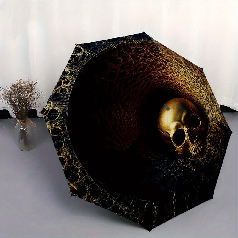 Golden Skull In Labyrinthine Tunnel Wall ClockUmbrella, Portable 3-Fold Compact Umbrella,Christmas Gift ES394