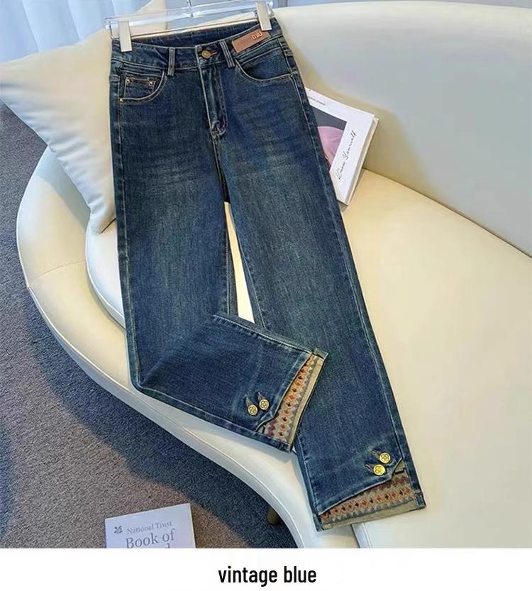 Women's Plus Size Retro Stretch Jeans - High Waist Slimming Straight Leg Pants