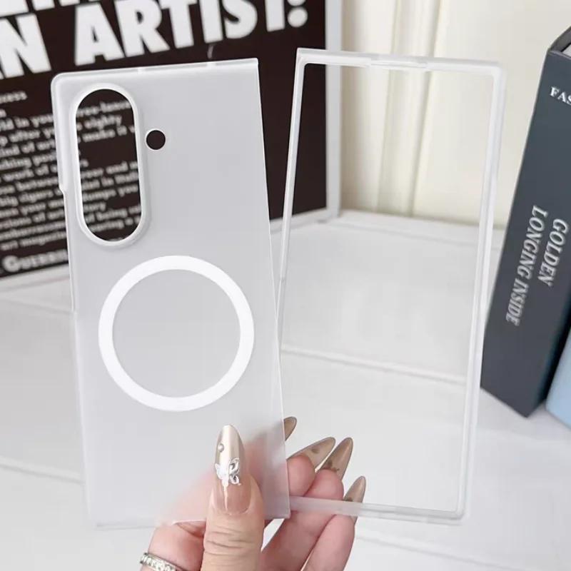 Transparent Ultra Thin Magnetic Phone Case for Samsung Galaxy Z Fold 7 6 5 4 3 for Magsafe Wireless Charge Protect Cover Funda
