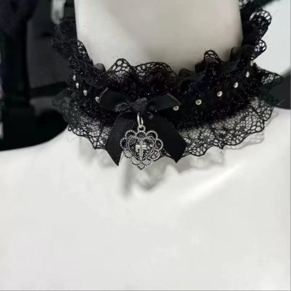 Love Heart Lolita Choker Y2K Cosplay Necklace Sweet Lace Necklace Anime Role Play
