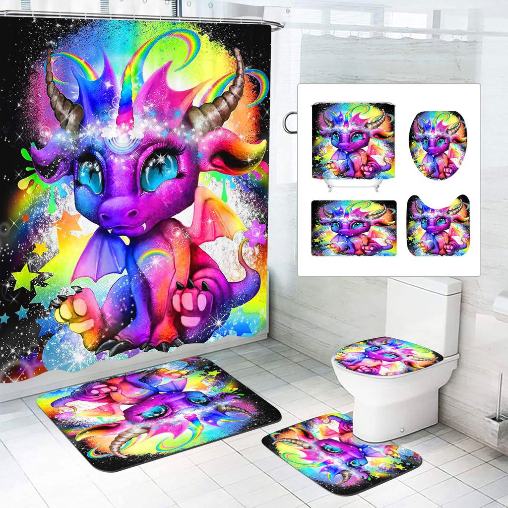 Unicorn Curtain Waterproof Bathroom Accessories 4 Piece Set Mats Home Curtains Decor Luxury Toilet Accessories