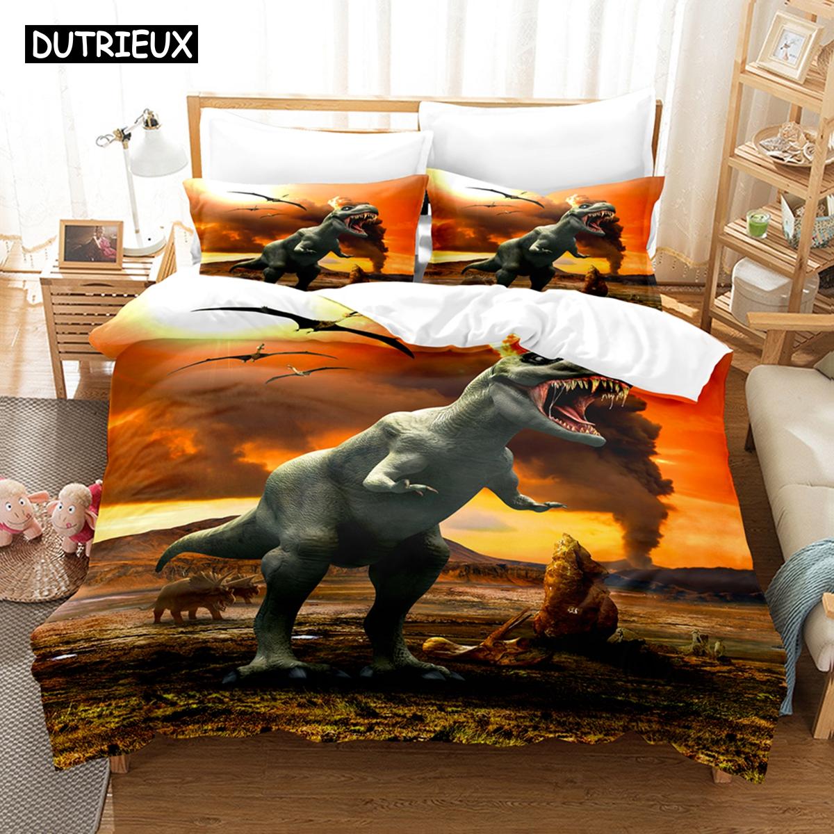 3D De Dinosaurus Beddengoed Sets Dekbedovertrek Set Met Kussensloop Twin Full Queen King Beddengoed Bedlinnen AU Single(140x210cm)