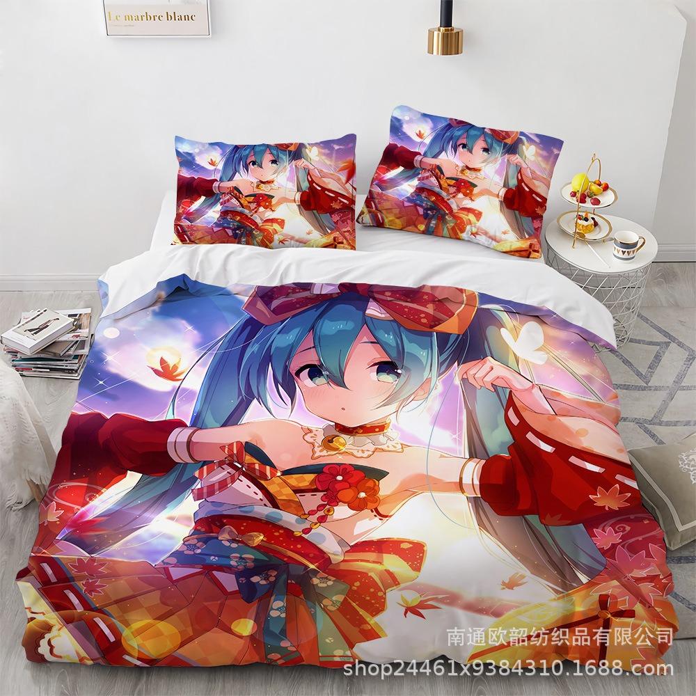 Hot Anime beautiful girl Hatsune Miku Balinese Duvet Cover Set Bedding with 1-2 Pillowcases Room Teens Bedroom Decor Fans Gift