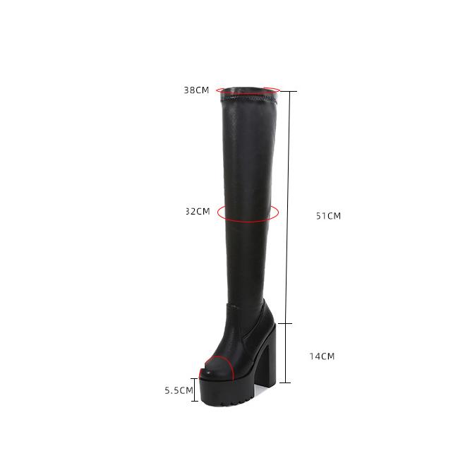Women's Over The Knee Boots 15CM High Heel Waterproof Stretch Leather Thigh High Boots Black White ZYW-831-11