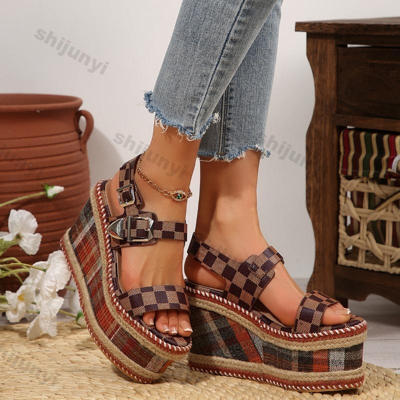 Fashion Women's Sandals 2025 Summer New Fashion Peep Toe Wedge Sandals Women Platform High Heels Outdoor Beach Shoes Sandalias De Mujer