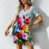 Mode d'été Robe pour femme à col en V Imprimé Artistique Motifs Floraux Robes Courtes Sexy