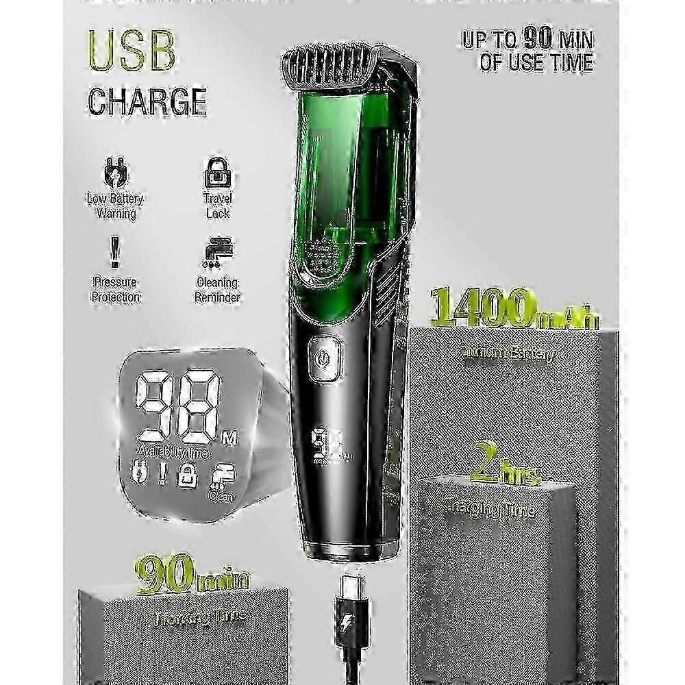 Vacuum Beard Trimmer, Rechargeable Mustache Trimmer with Adjustable Length Comb (1-20MM), IPX6 Waterproof Trimmer