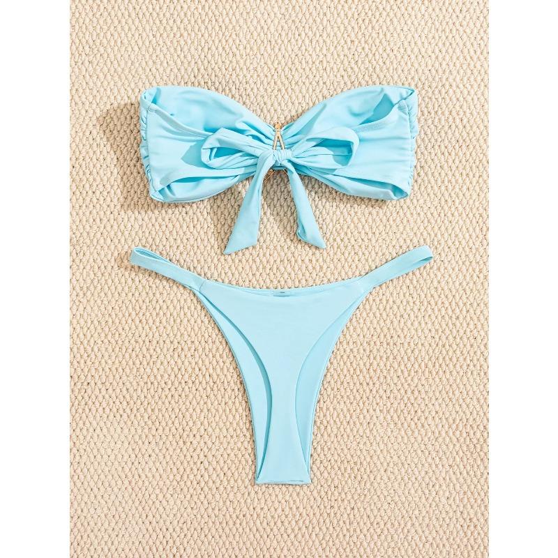 Sexy Bandeau Bikini Set 2026 Women Sky Blue Starfish Ornament Push Up Thong Swimsuit Brazilian Beach Bathing Suit Micro Swimwear