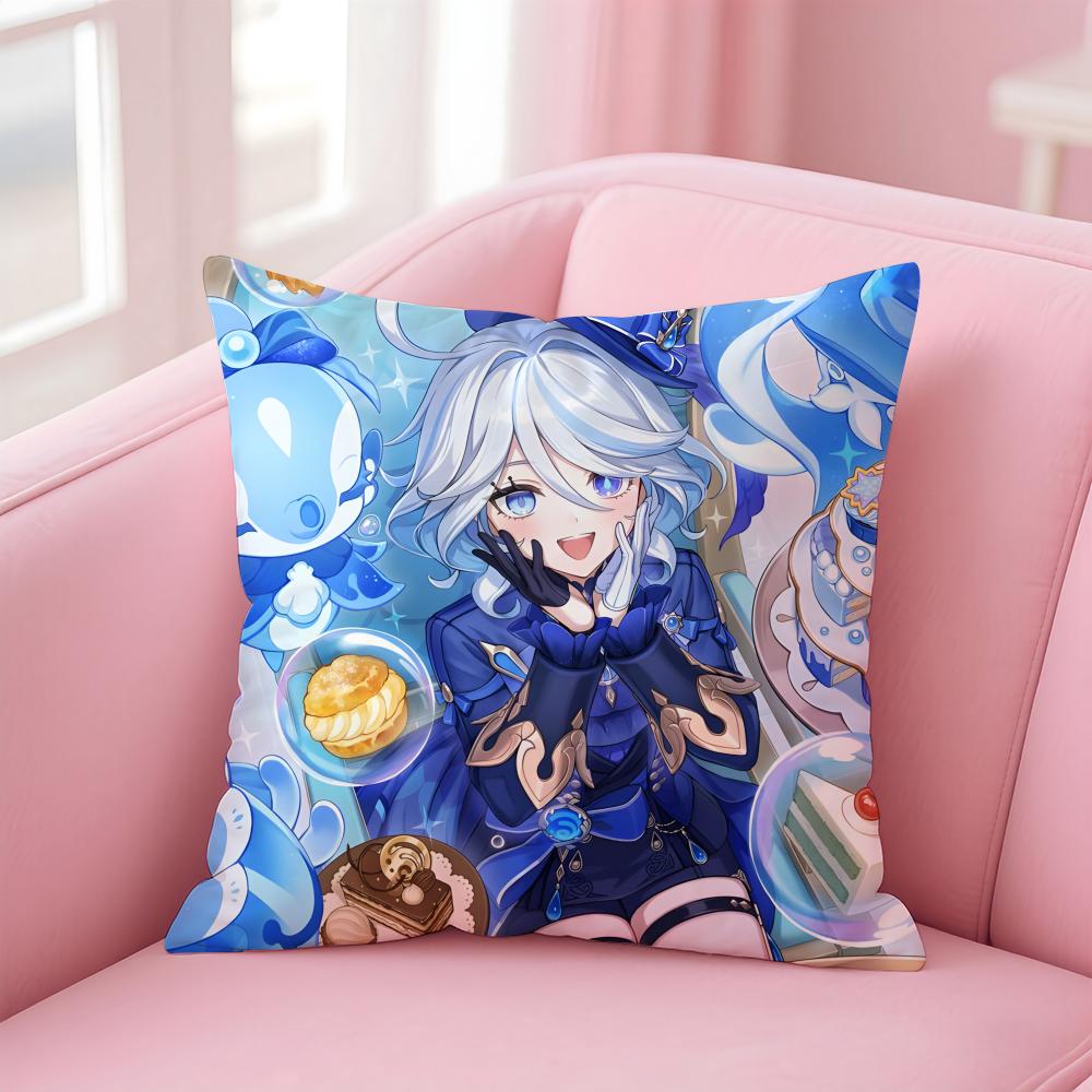 PProject Genshin Impact FFurina Icon Cushion Cover Pillowcase Short Plush Invisible Zipper Room Sofa Cushion Cover