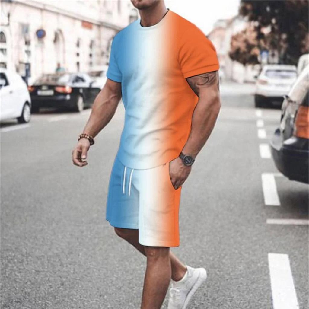 Summer Men's Oversized T-shirt Short-sleeved Sportswear Set White Black Crewneck Lion Print Fashion Comfortable Clothing