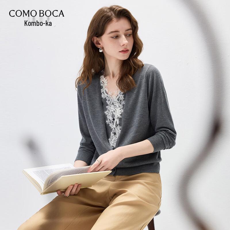 

Kemengboka Women s V-Neck Lace Knit Faux Two-Piece Cardigan XL