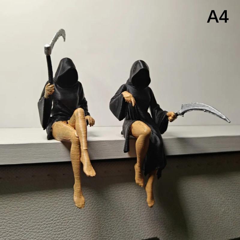 Gothic Death Sisters Figure Grim Reaper Bookshelf Sculpture 3D Printed Spooky Statues Holding Sickle Desktop Ornaments Halloween