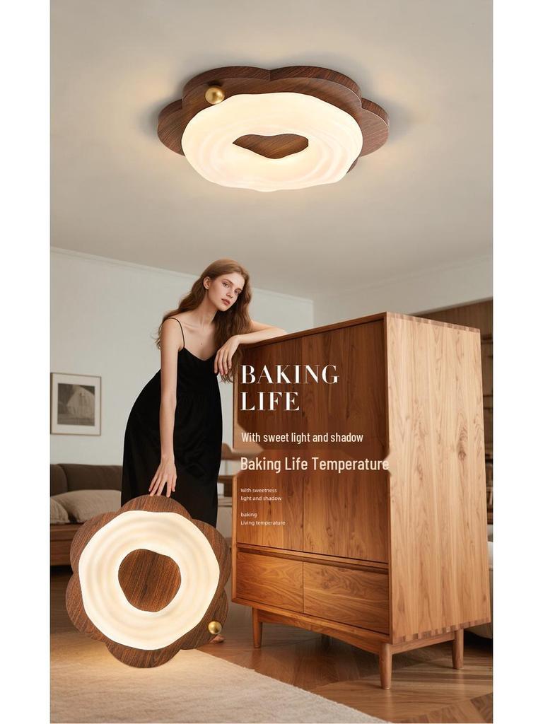 Chinese-Style Walnut Bedroom Ceiling Light: Smart Pumpkin Design, Super Bright, Eye-Protecting Fixture