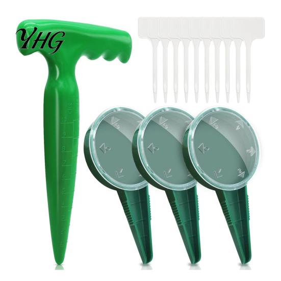 Vegetable Garden Sower Seeds Dispenser, Handheld Seeder with 5 Dial Settings, Ergonomic Plastic Drill Dibber, Plant Labels, Sowing Tool for