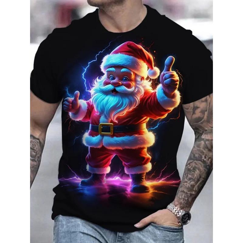 Christmas Men's T-Shirt Cute Santa Claus Pattern Short Sleeve T-Shirt Holiday Fashion Top Tees Casual Comfortable Men's Clothing