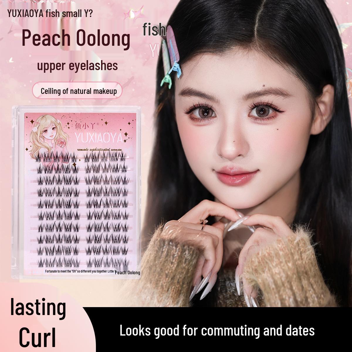 Yu Xia Ya Peach Oolong Eyelashes: Thai-Style Dense Segment False Eyelashes with Glue