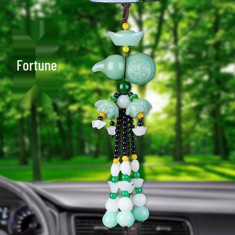 Tang Carved Rearview Mirror Ornaments - Chinese-Style Car Interior Decoration for Safe Travels
