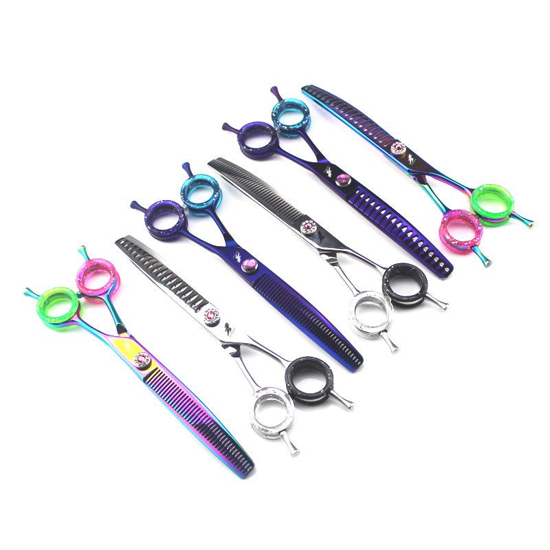 7-Inch Color Pet Grooming Scissors: Fine-Tooth, Curved Tooth Scissors for Hair Trimming, 3 Colors, Includes Carry Bag. Purple Fine-tooth Curved Teeth 7.0 inch