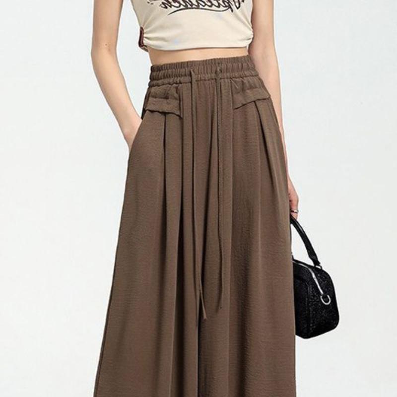 Textured Wide Leg Pants Women's High Waist Summer Straight Loose Broad Leg Thin Fabric Flared Casual Slimming Culottes