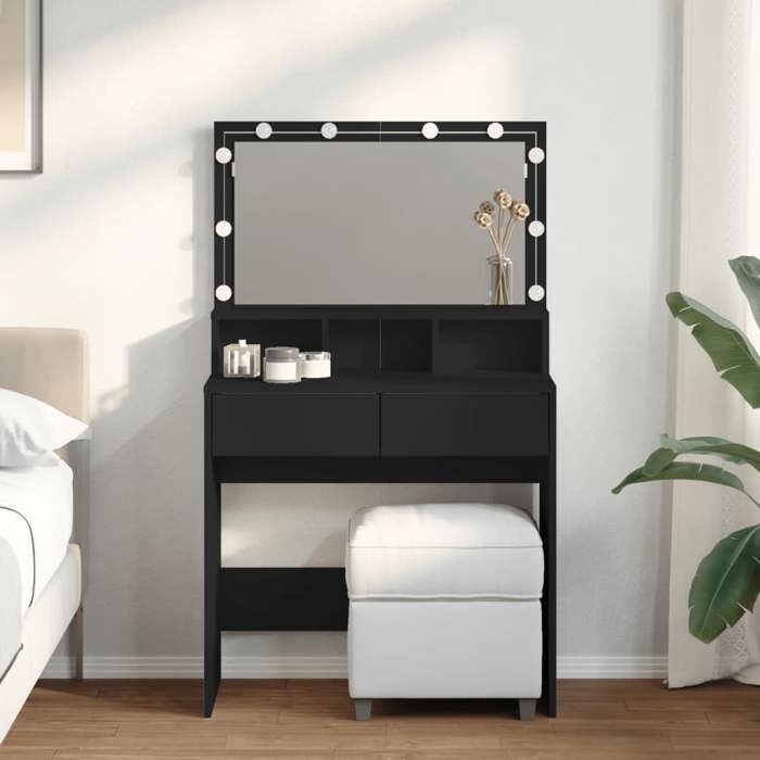 VidaXL Coiffeuse avec LED noir 80x41x134,5 cm, table de maquillage, coiffeuse de chambre à coucher, coiffeuse avec miroir, 848186
